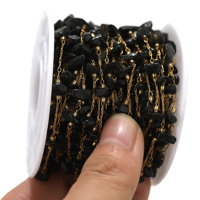 Stainless Steel Black Stone Handmade Chain - 1 Feet