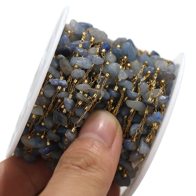 Stainless Steel Blue Stone Handmade Chain - 1 Feet