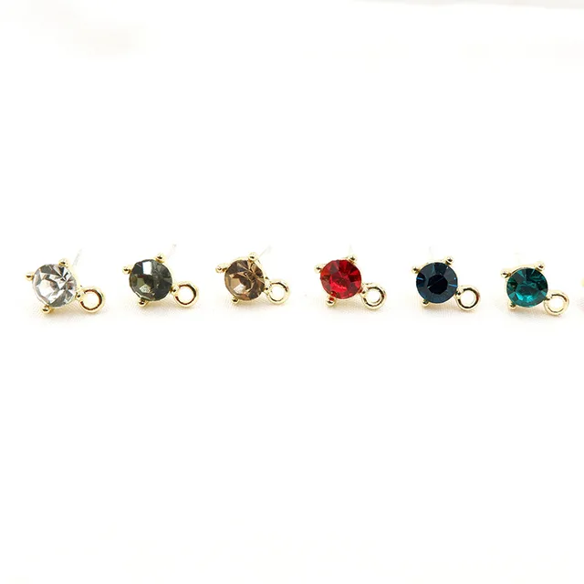 14K Gold Plated Crystal Stud with Silver Needles - 1 Pair