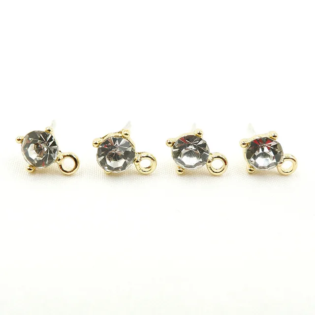 14K Gold Plated Crystal Stud with Silver Needles - 1 Pair
