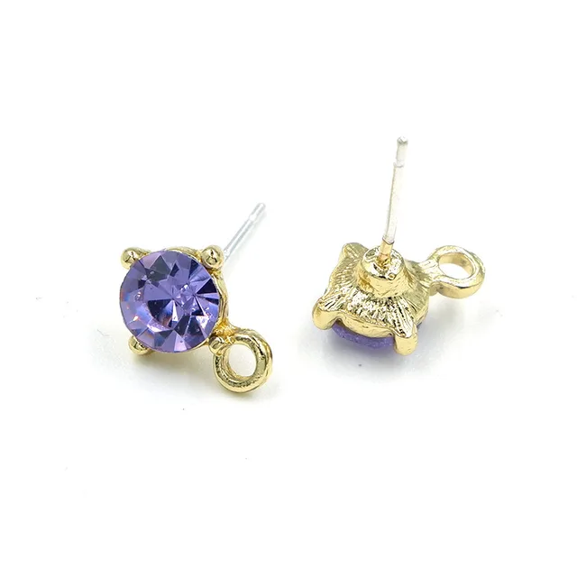 14K Gold Plated Crystal Stud with Silver Needles - 1 Pair