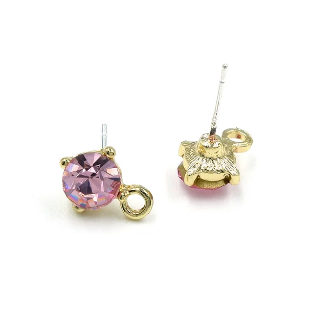 14K Gold Plated Crystal Stud with Silver Needles - 1 Pair