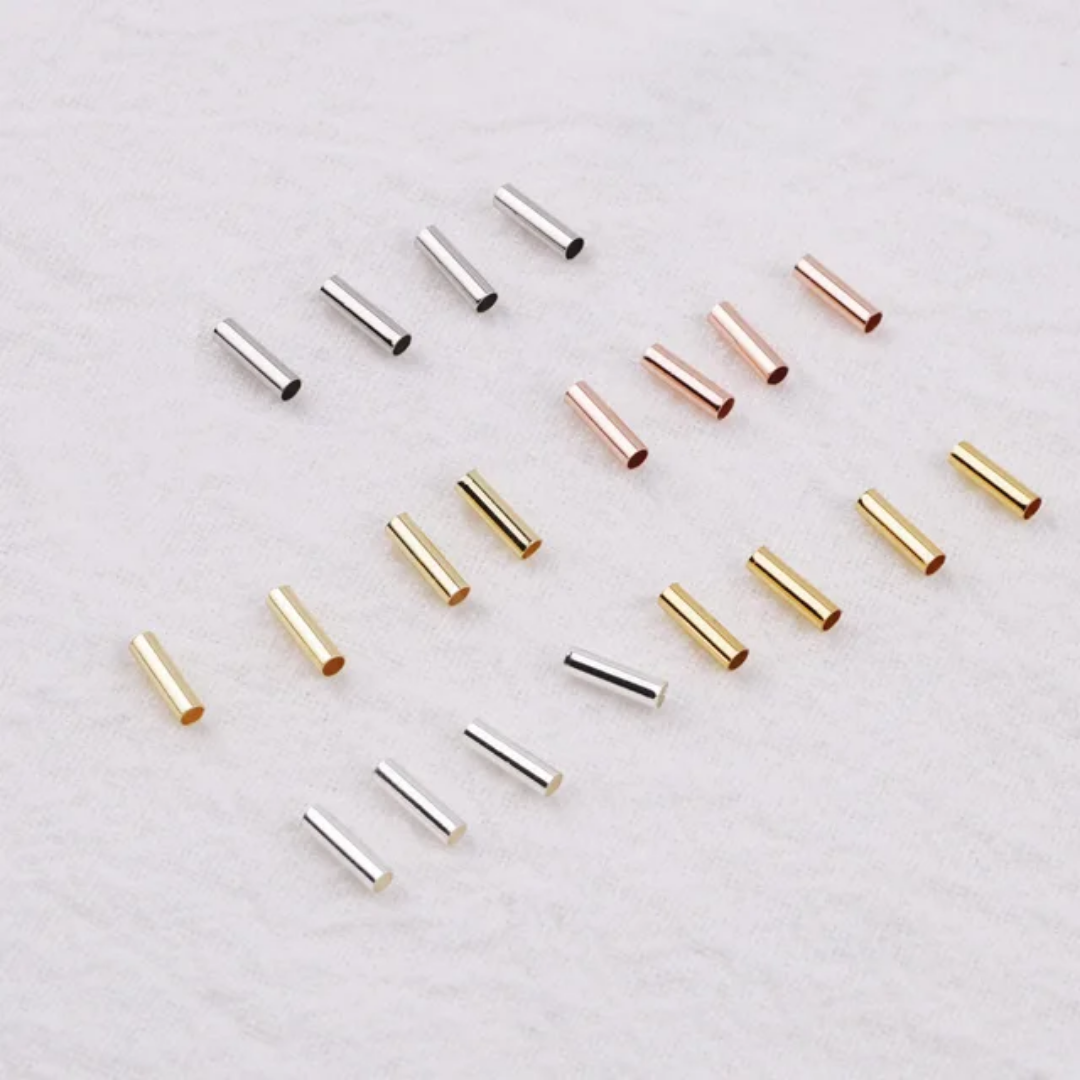 18/14K Gold/ Rhodium Plated Tube Spacer Bead - 10 Pieces