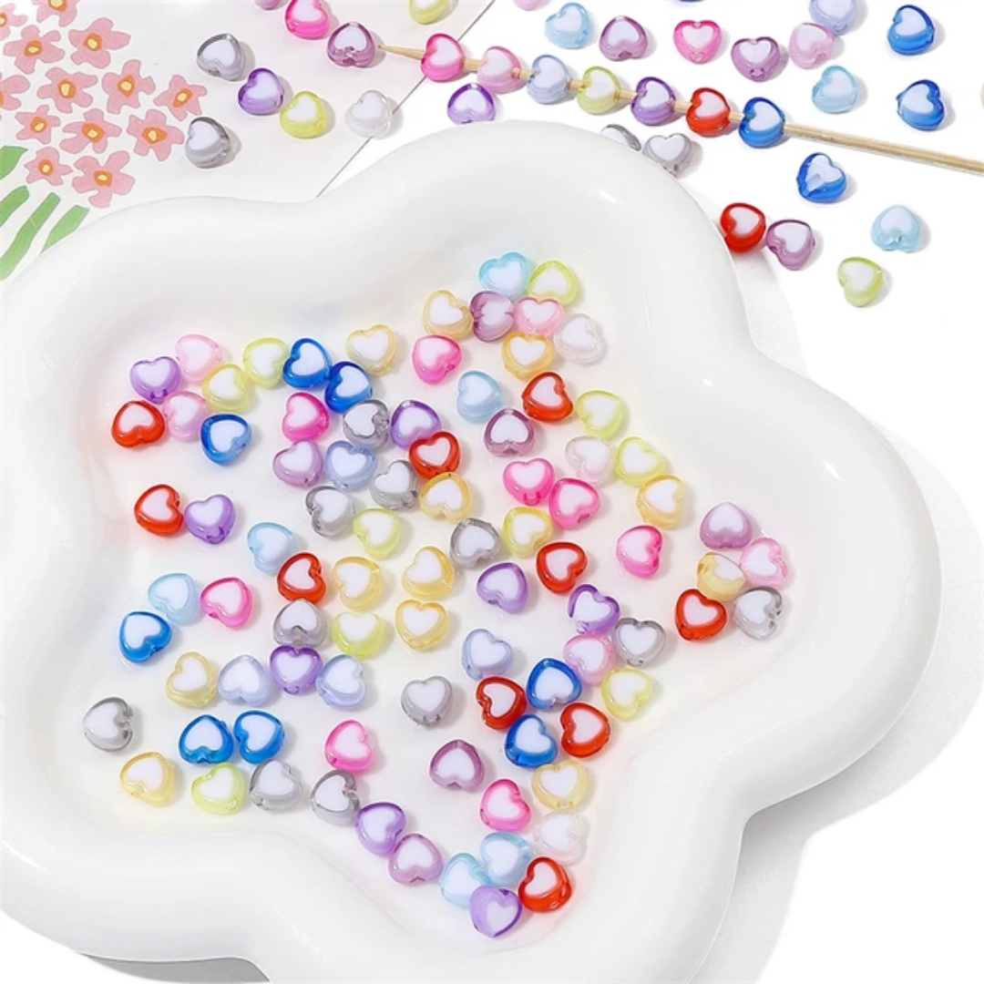 Acrylic Heart Bead - 10 Pieces
