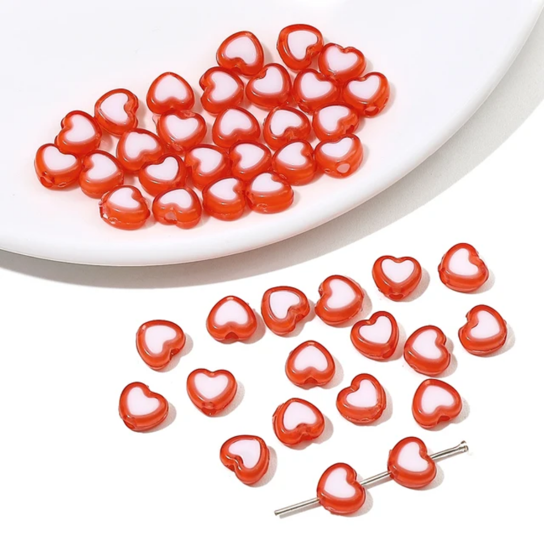 Acrylic Heart Bead - 10 Pieces