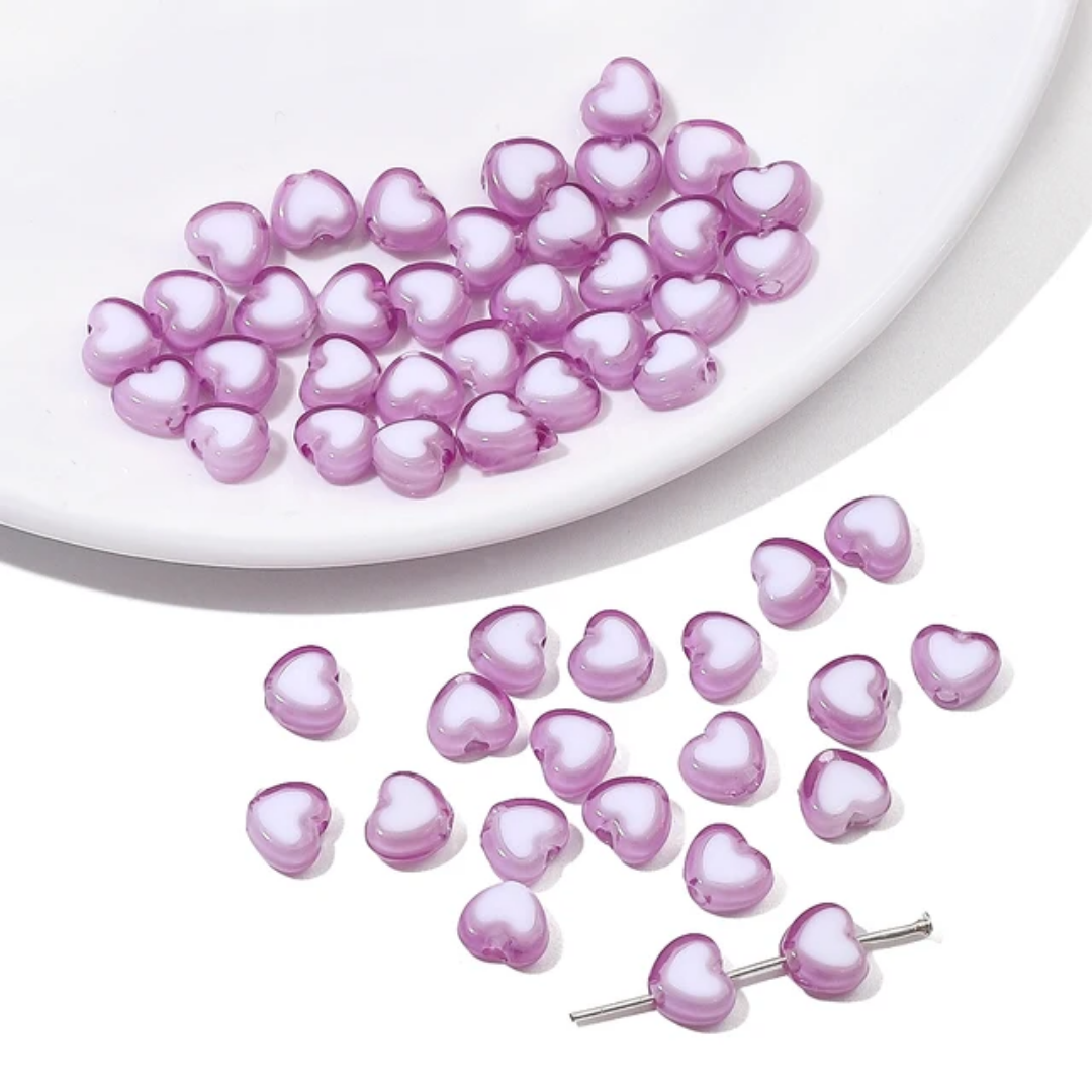 Acrylic Heart Bead - 10 Pieces