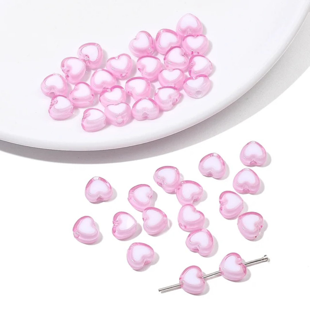 Acrylic Heart Bead - 10 Pieces
