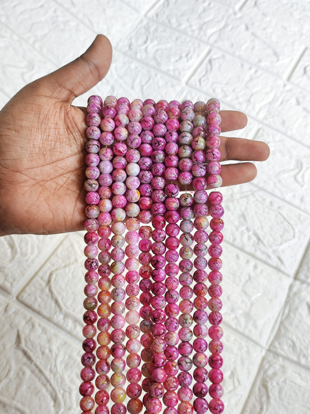 Marble Beads D.Pink - approx. 100 beads