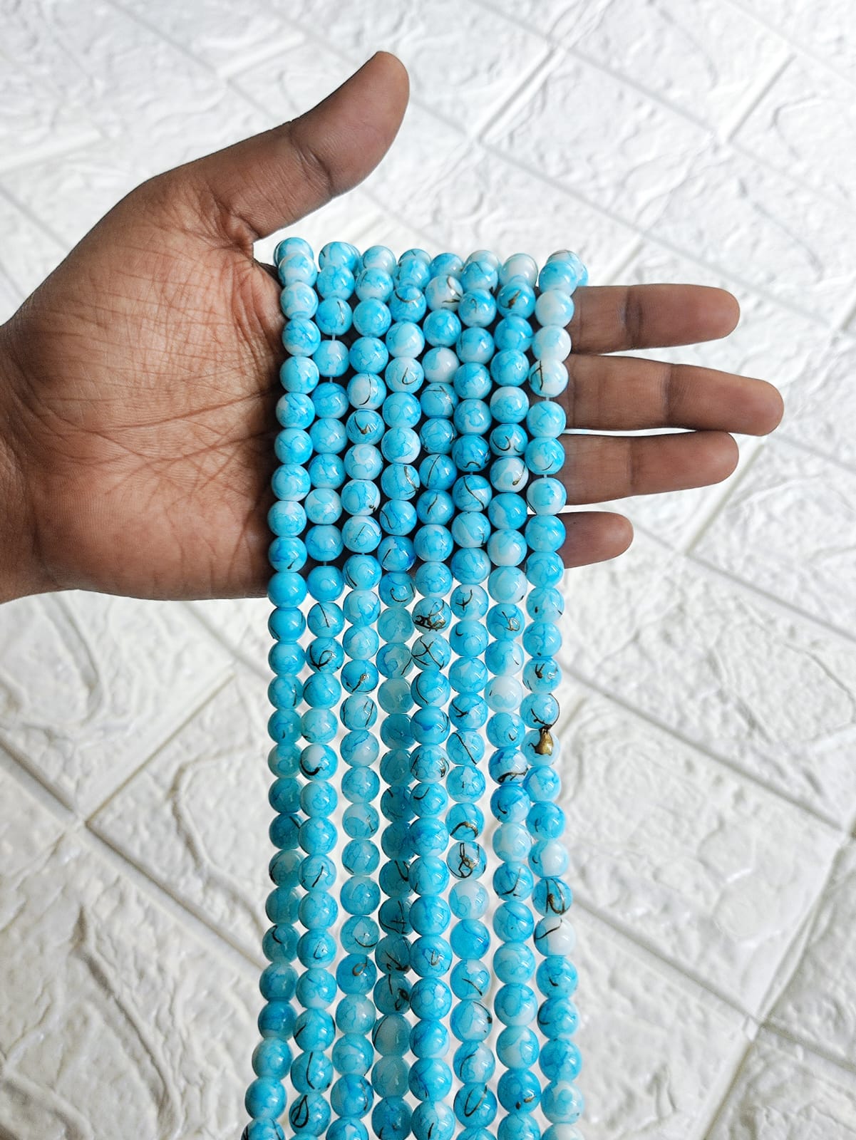 Marble Beads Light Blue - approx. 100 beads