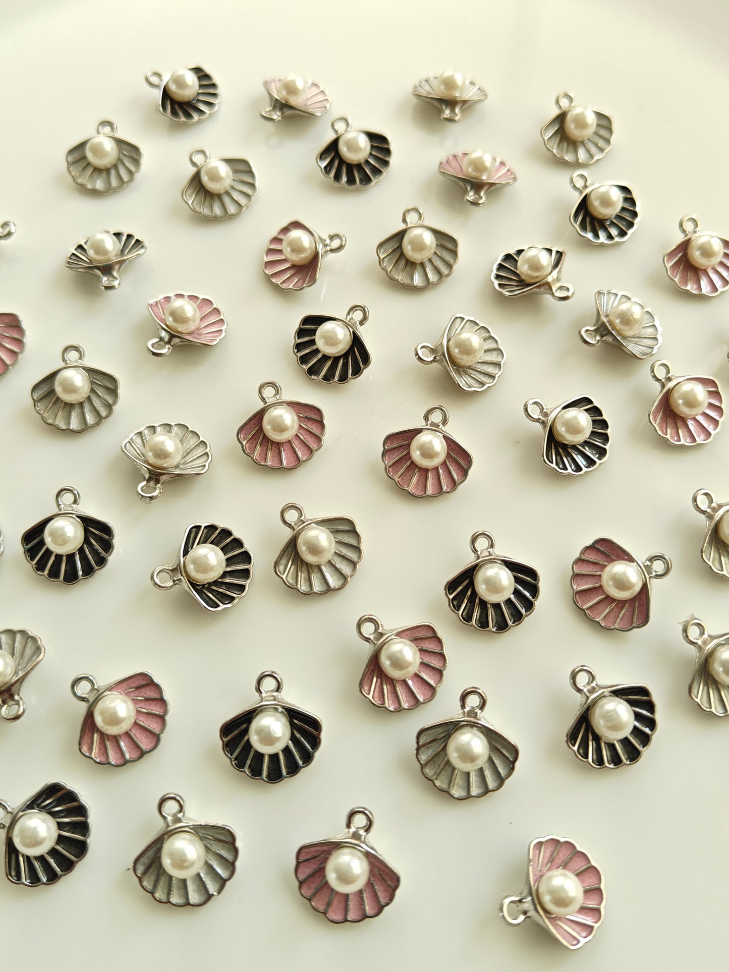 Silver Shell Enamel Charm - 1 Piece