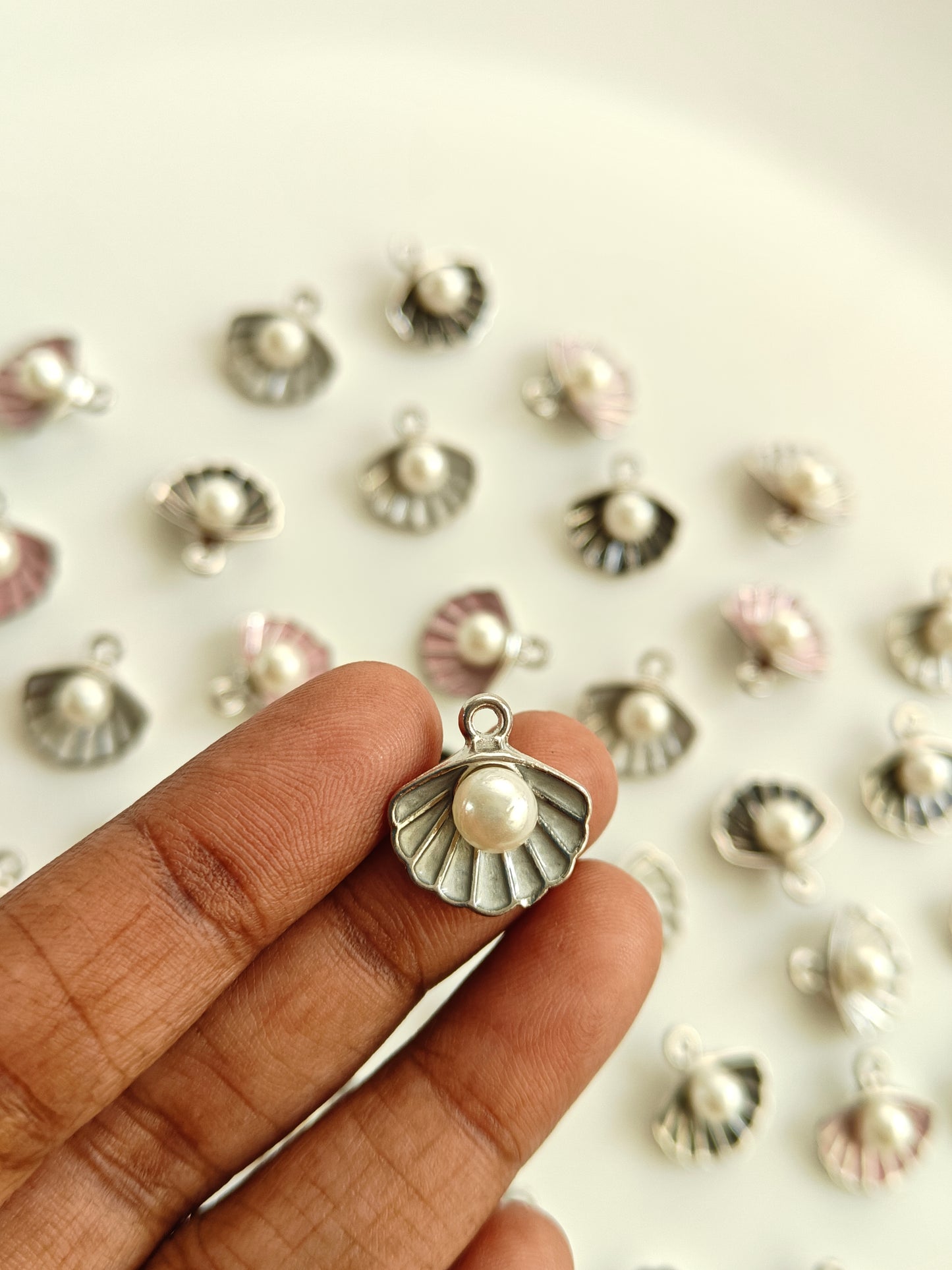Silver Shell Enamel Charm - 1 Piece
