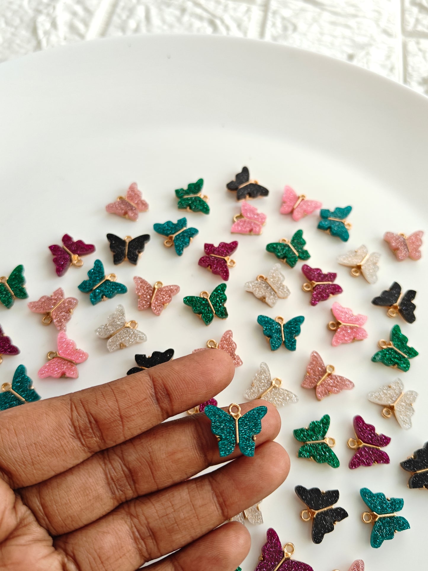Glitter Butterfly Enamel Charm - 1 Piece