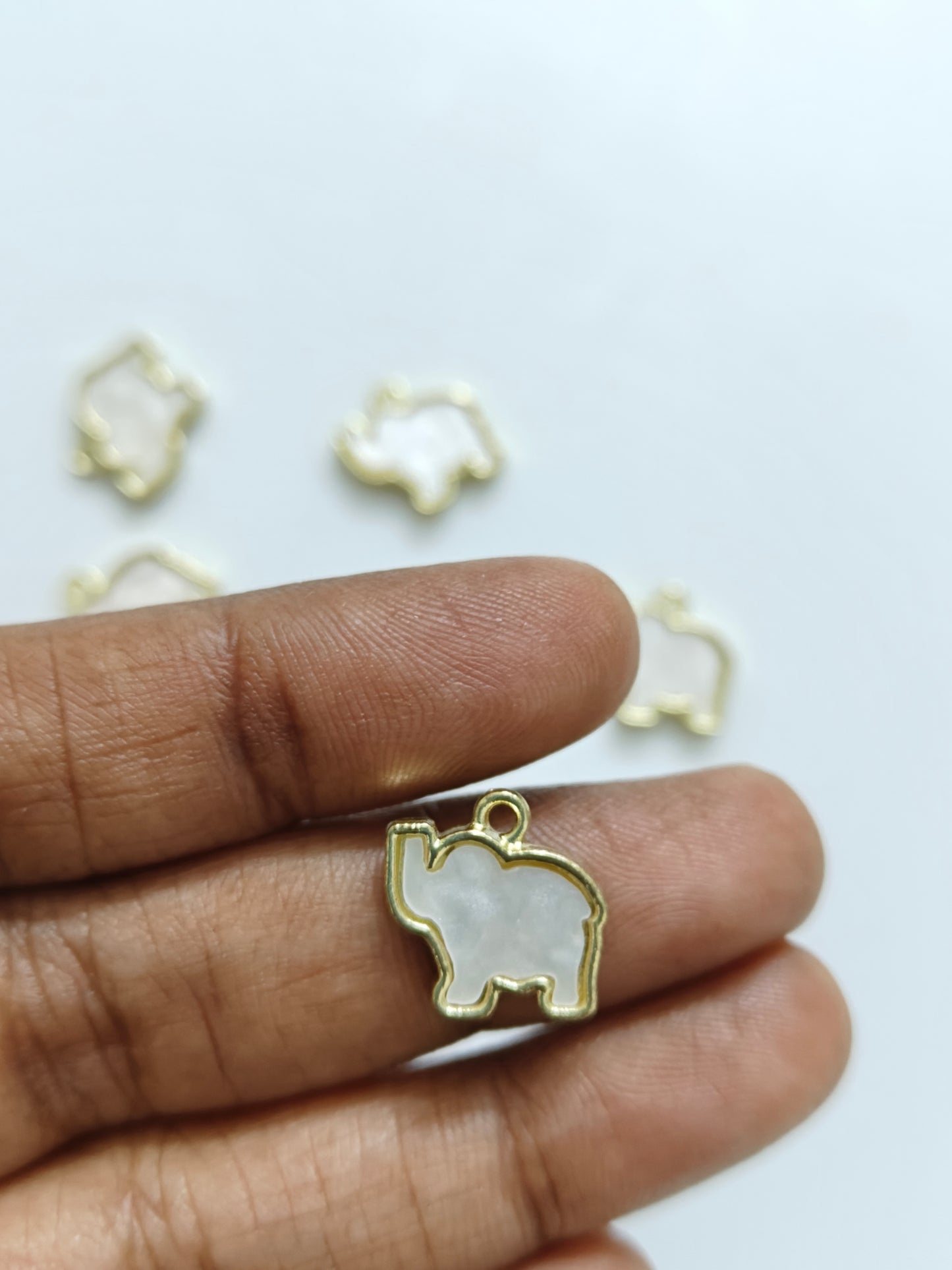 Shiny Elephant white Enamel Charm - 1 Piece