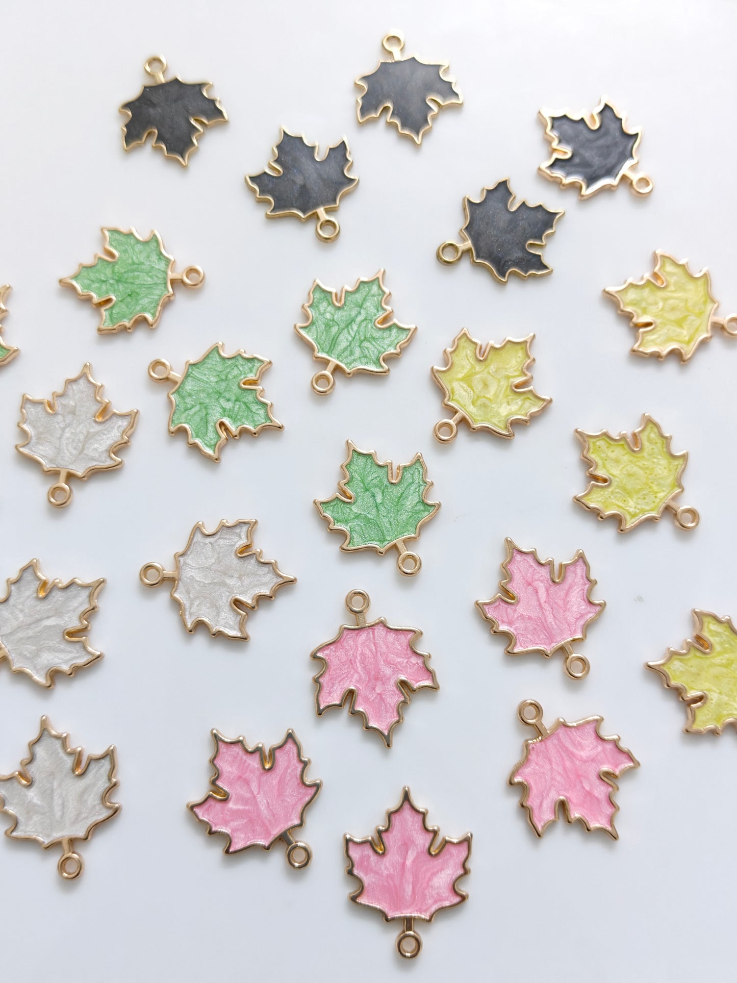 Shiny Maple Leaf Enamel Charm - 1 Piece