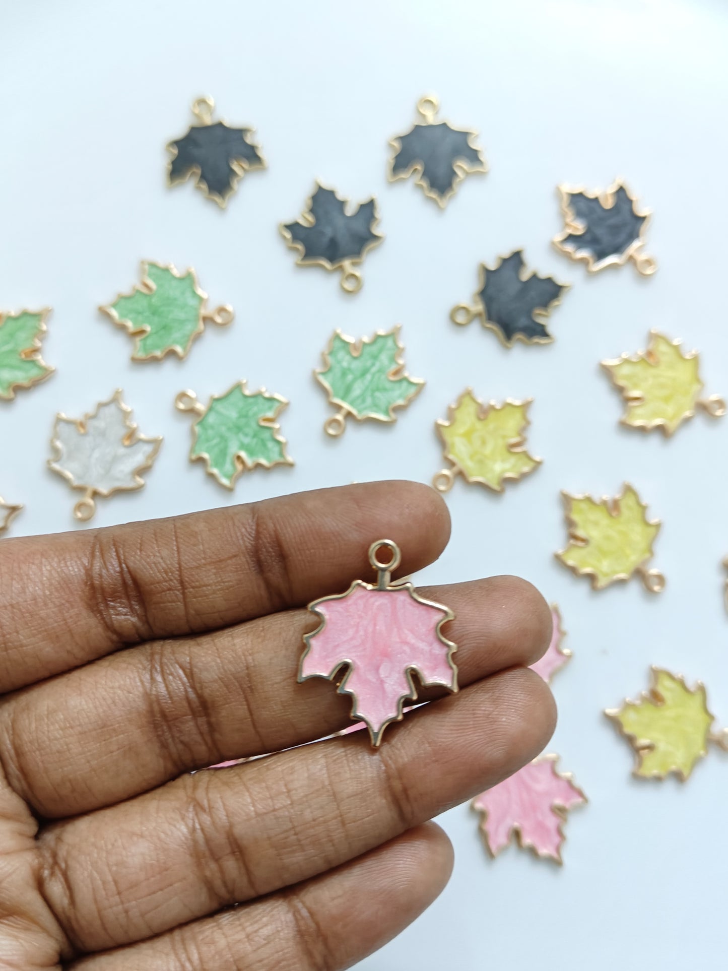Shiny Maple Leaf Enamel Charm - 1 Piece