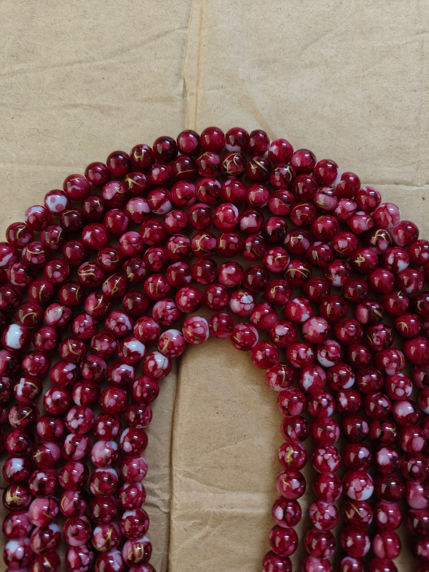 Marble Beads Maroon - approx. 100 beads