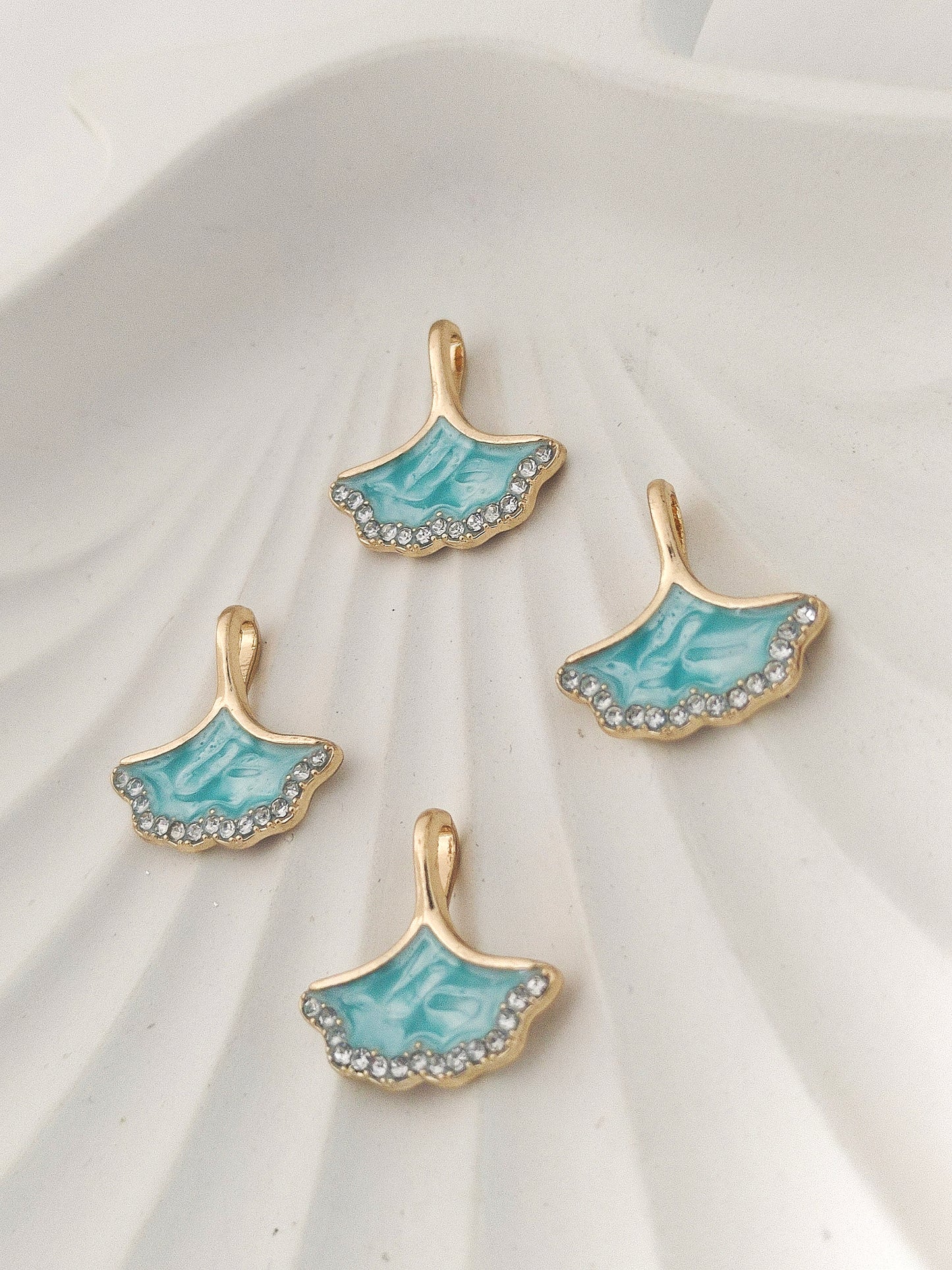 Blue Ginkgo Leaf Enamel Pendant Charms - 1 Pc