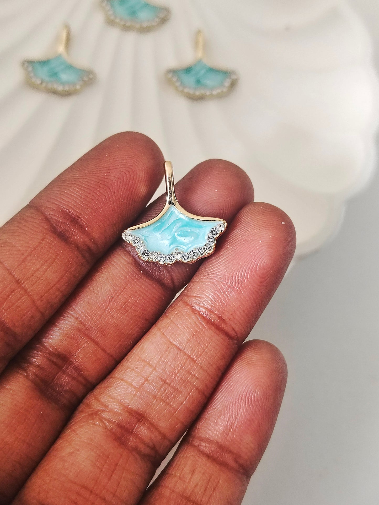 Blue Ginkgo Leaf Enamel Pendant Charms - 1 Pc