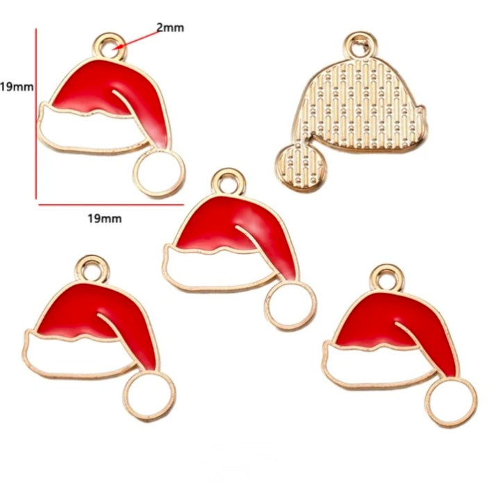 Christmas Cap Enamel Charm - 1 Piece