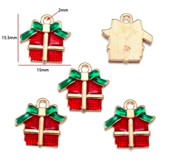 Christmas Gift Box Enamel Charm - 1 Piece