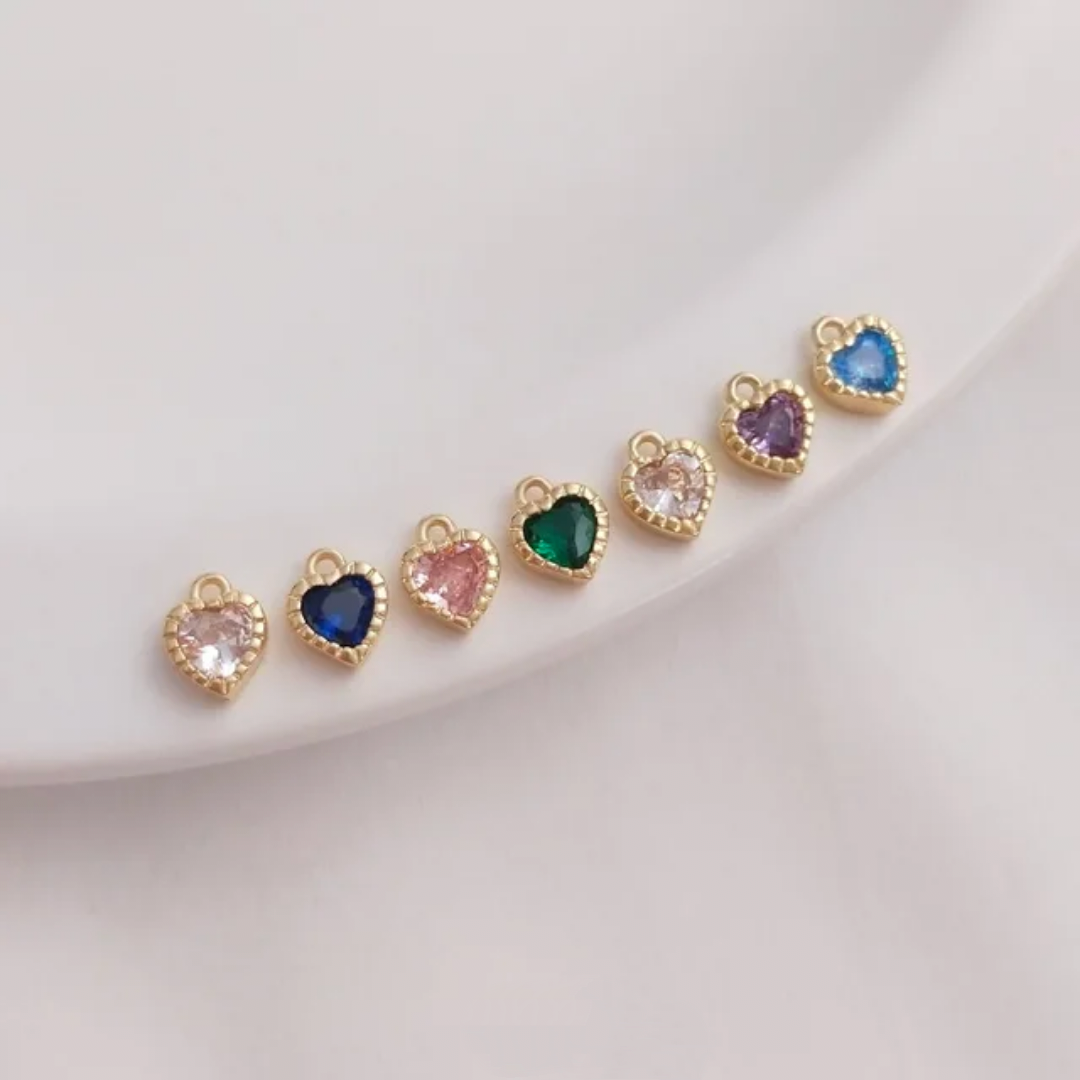 14K Gold Plated Zircon Heart Charm - 1 Piece