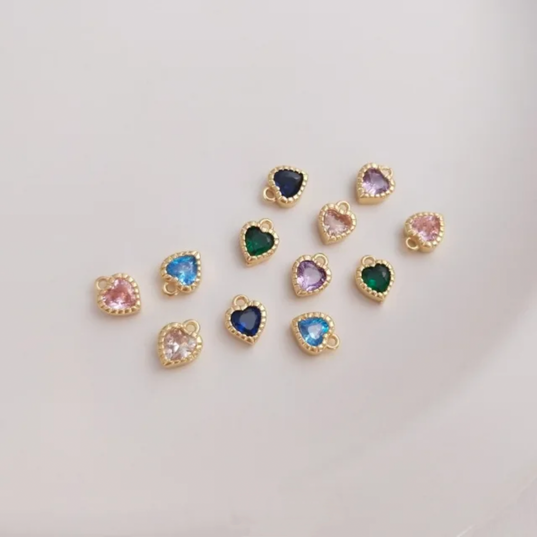 14K Gold Plated Zircon Heart Charm - 1 Piece