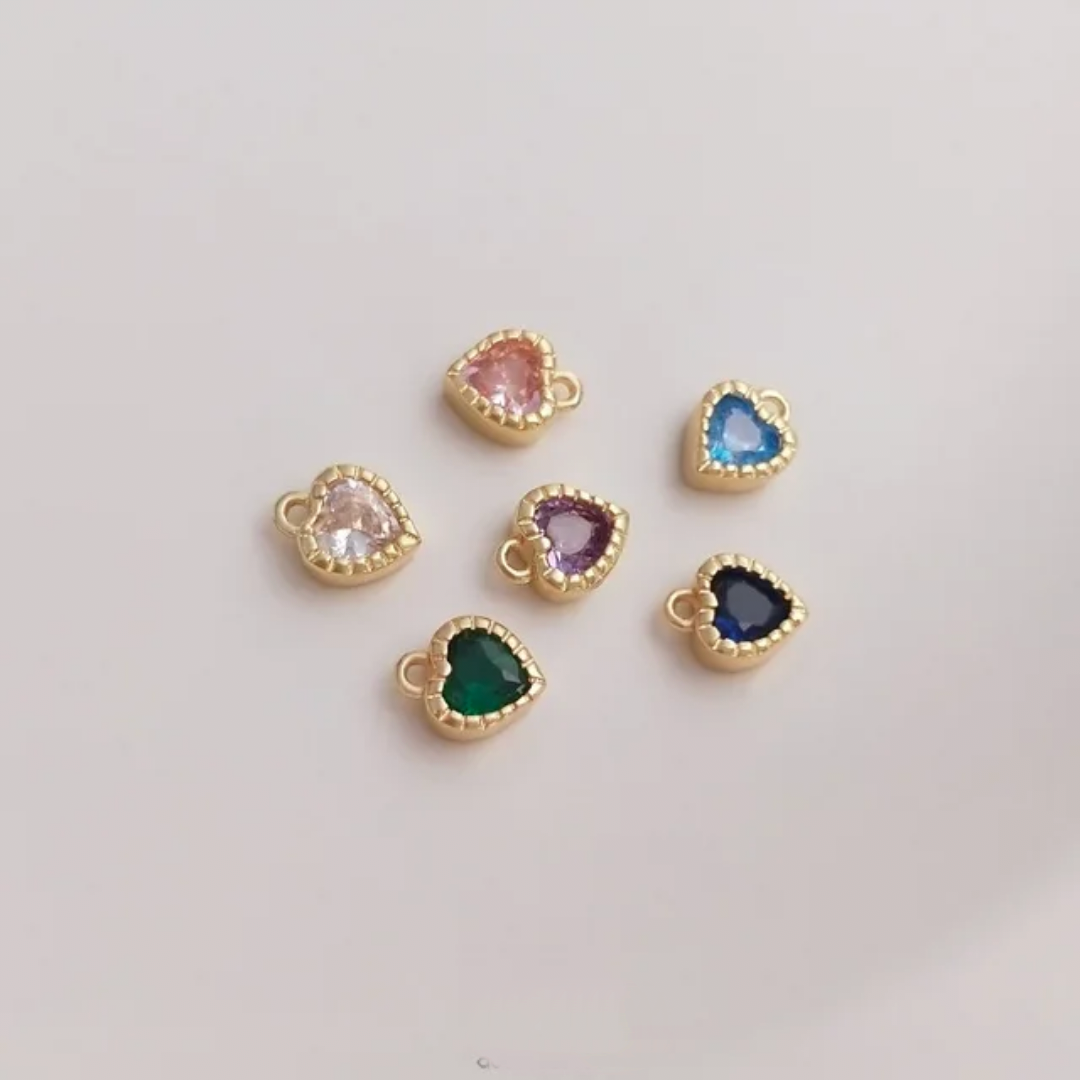 14K Gold Plated Zircon Heart Charm - 1 Piece