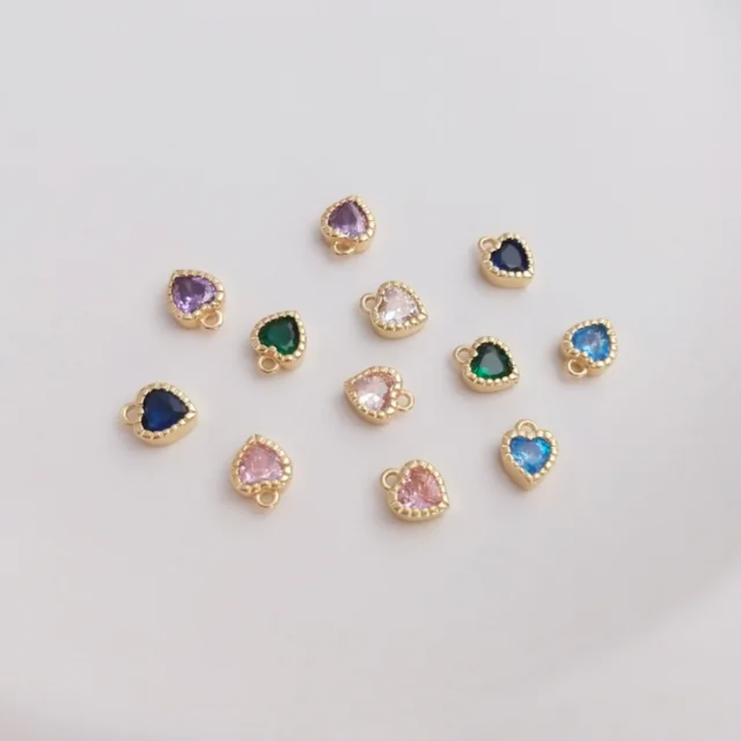 14K Gold Plated Zircon Heart Charm - 1 Piece