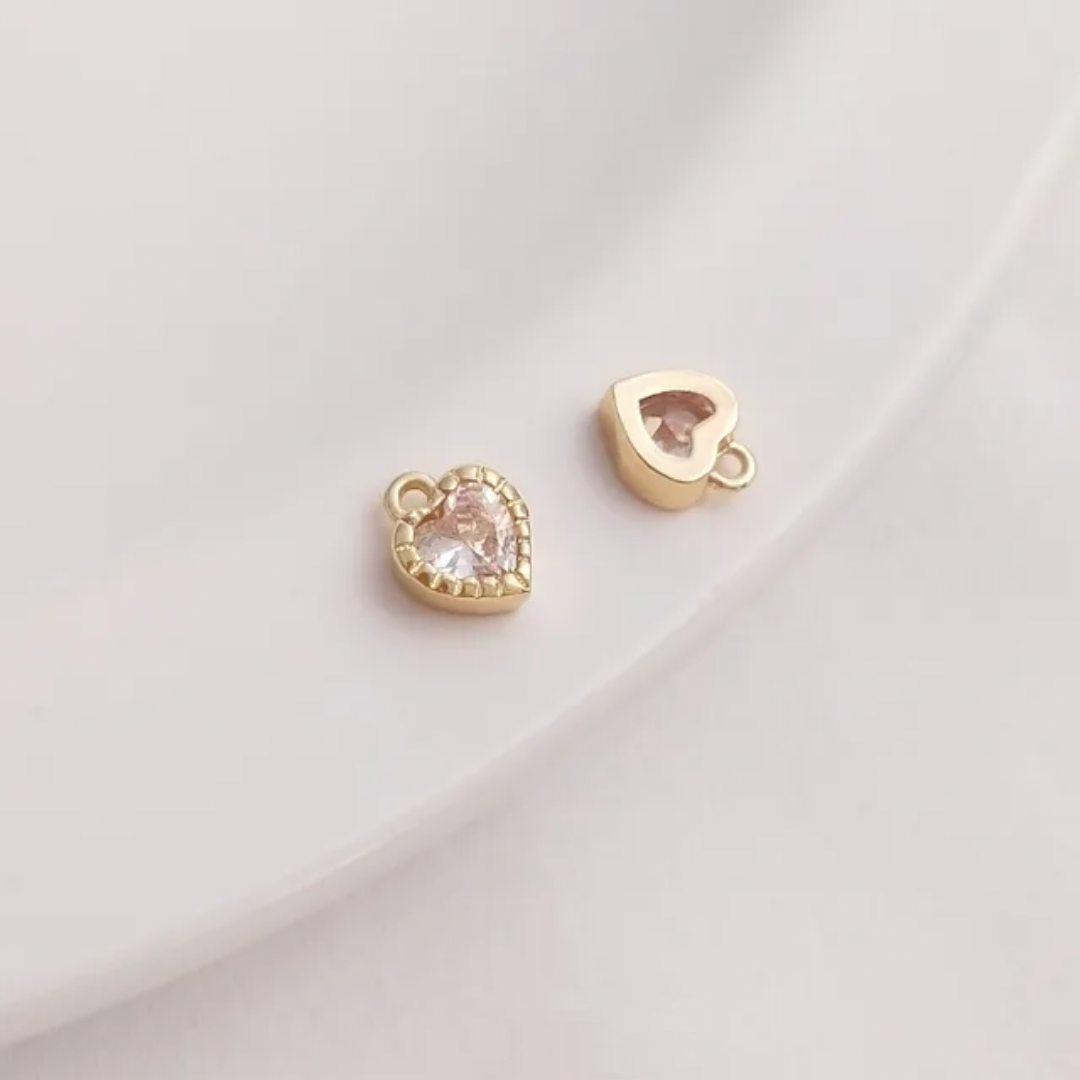 14K Gold Plated Zircon Heart Charm - 1 Piece