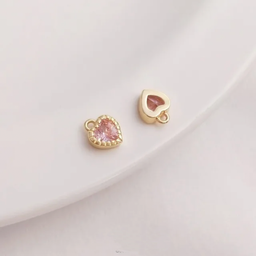 14K Gold Plated Zircon Heart Charm - 1 Piece