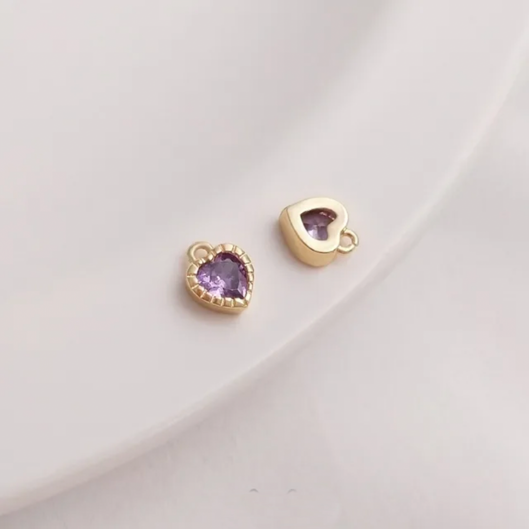14K Gold Plated Zircon Heart Charm - 1 Piece