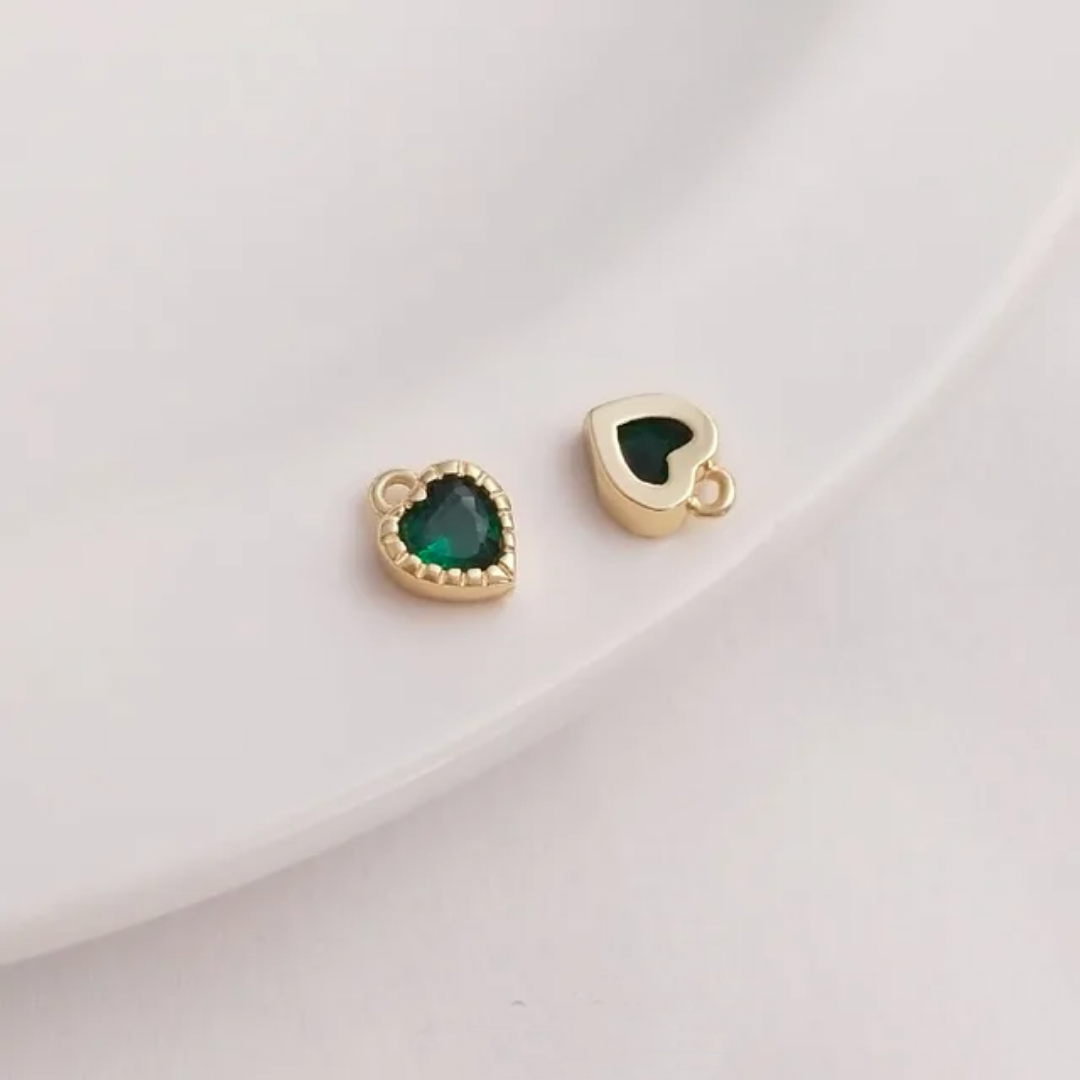 14K Gold Plated Zircon Heart Charm - 1 Piece