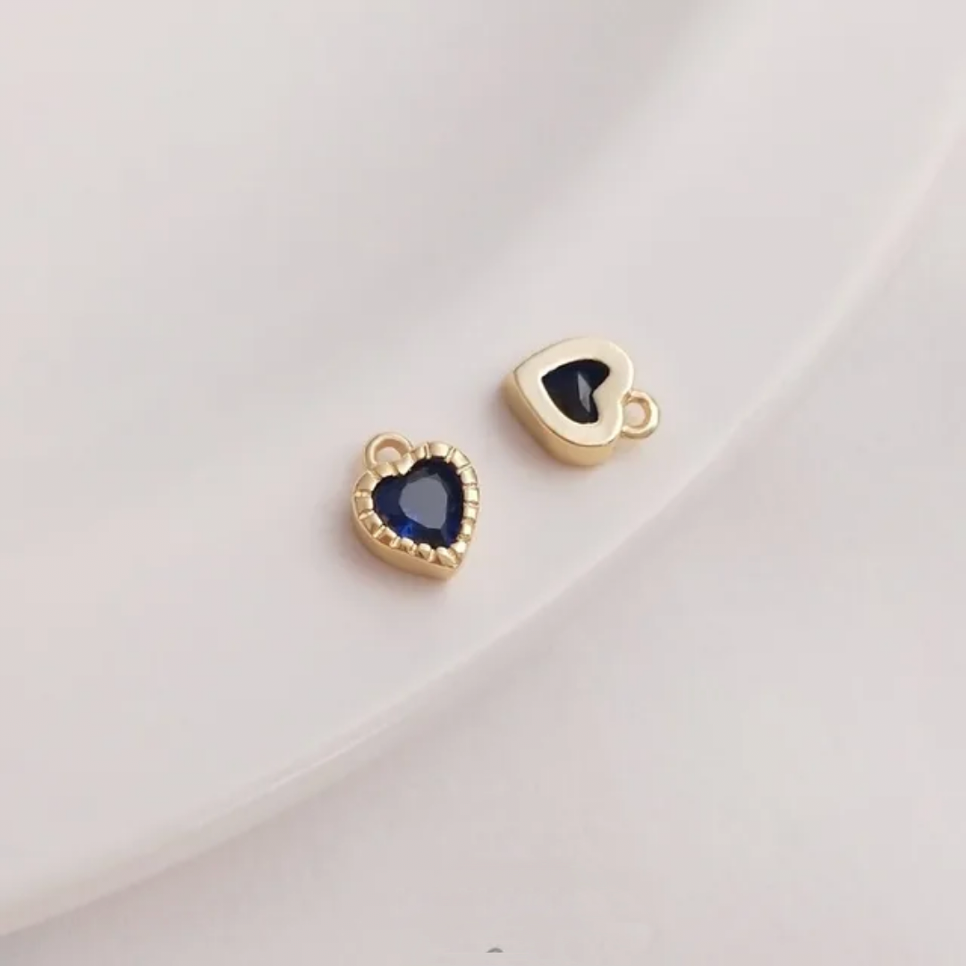 14K Gold Plated Zircon Heart Charm - 1 Piece