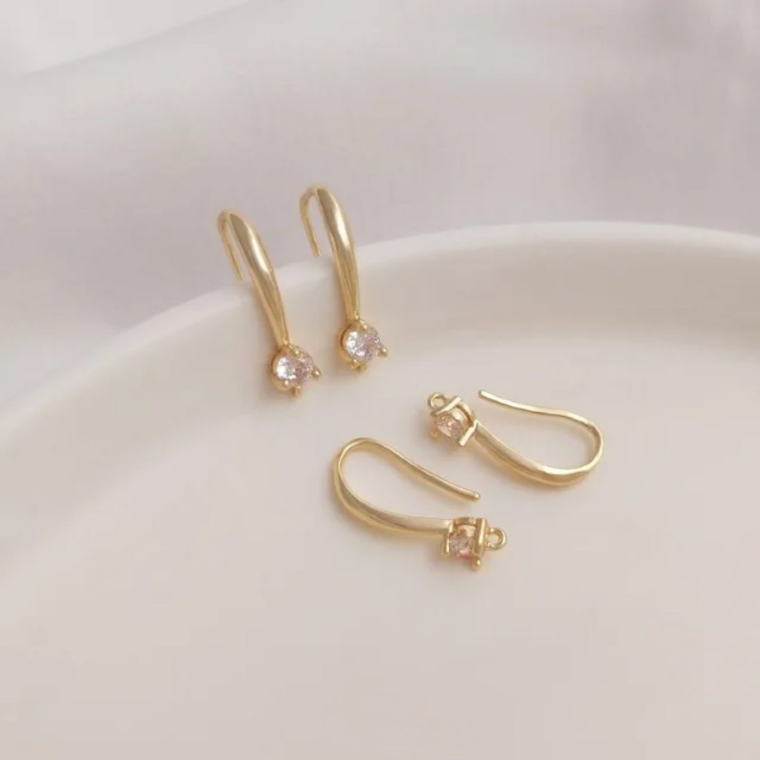 14K Gold Plated CZ Earring Hooks - 1 Pair