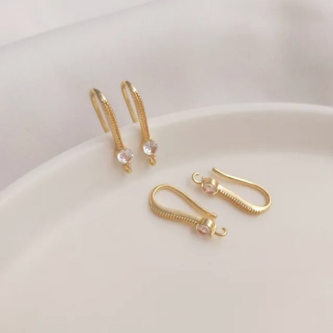 14K Gold Plated CZ Earring Hooks - 1 Pair