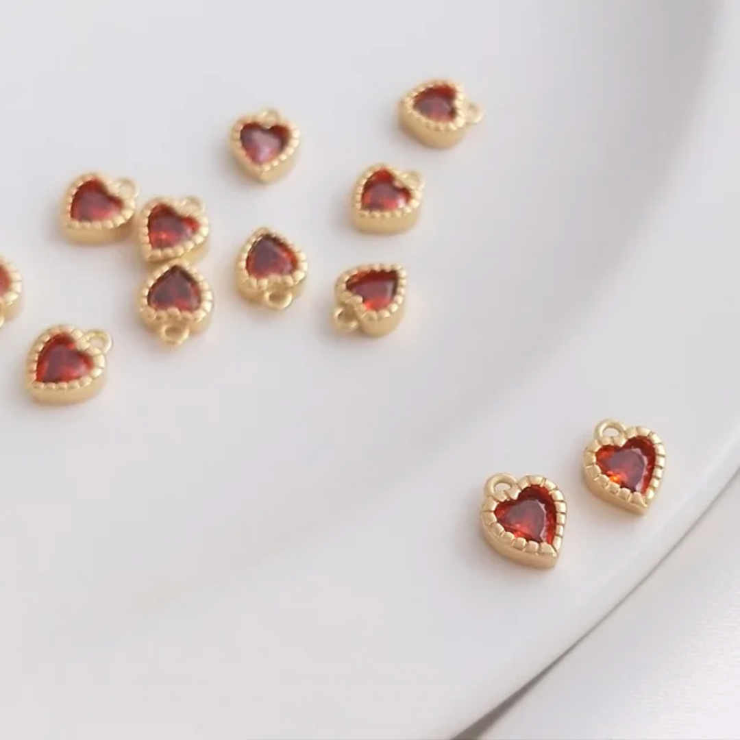 14K Gold Plated Zircon Heart Charm Pendant - 1 Piece