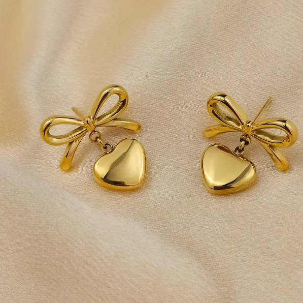 Heart with Bow Earring