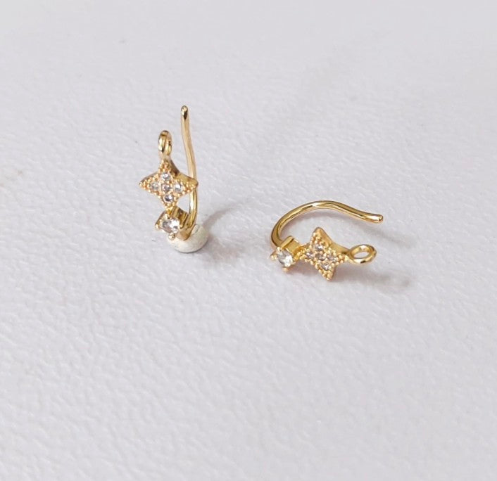 14k Gold Plated CZ Star Hooks - 1 Pair