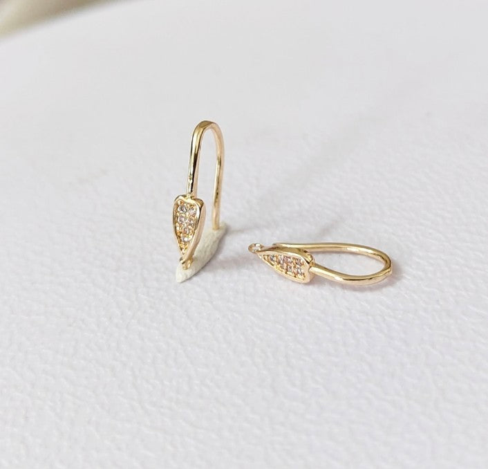 14k Gold Plated CZ Heart Hooks - 1 Pair