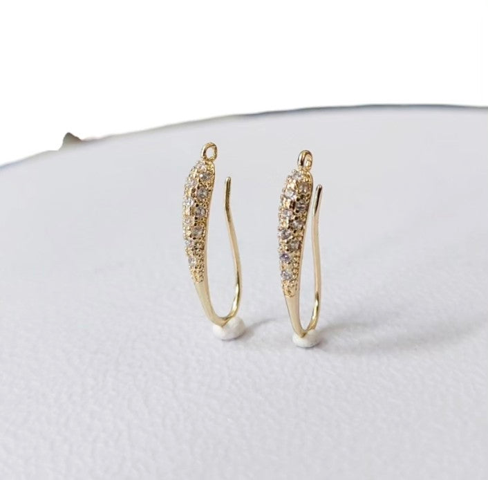 14k Gold Plated CZ Long Drop Hooks - 1 Pair