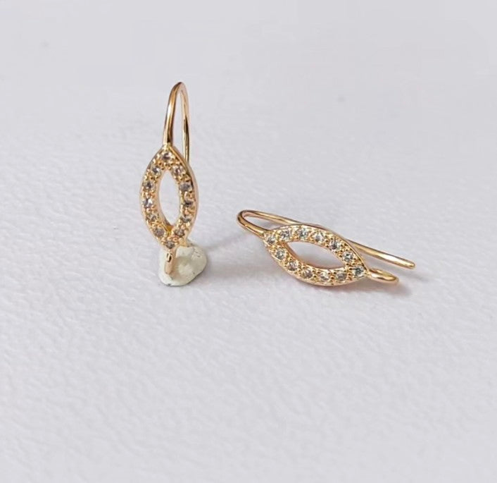 14k Gold Plated CZ Oval Hooks - 1 Pair
