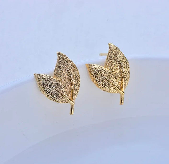 14K Gold Plated Leaf Stud - 1 Pair
