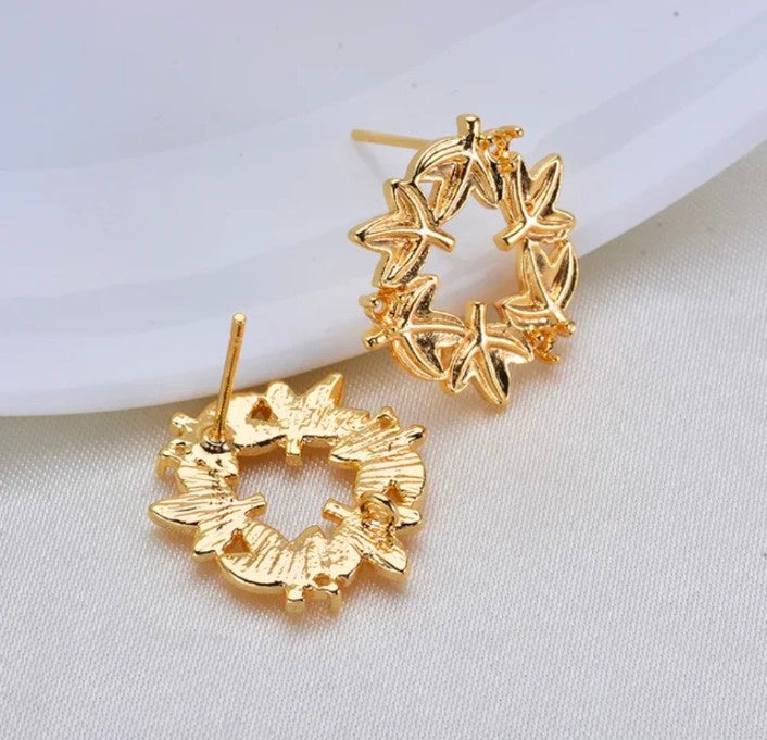 14K Gold Plated Maple Leaf Stud - 1 Pair
