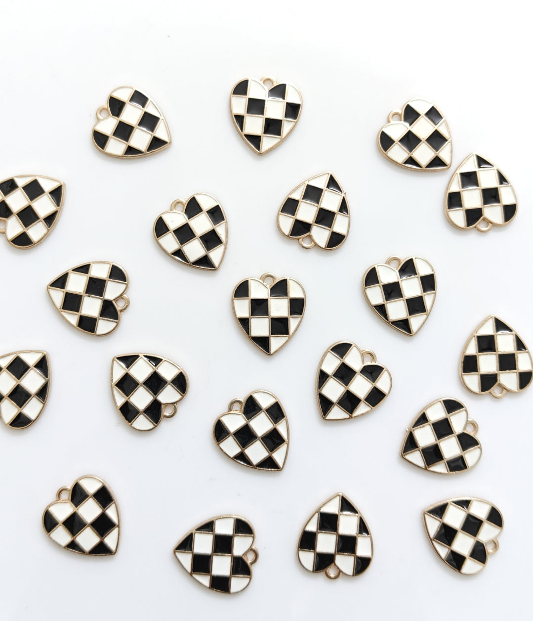 Checked Heart Enamel Charm - 1 Piece