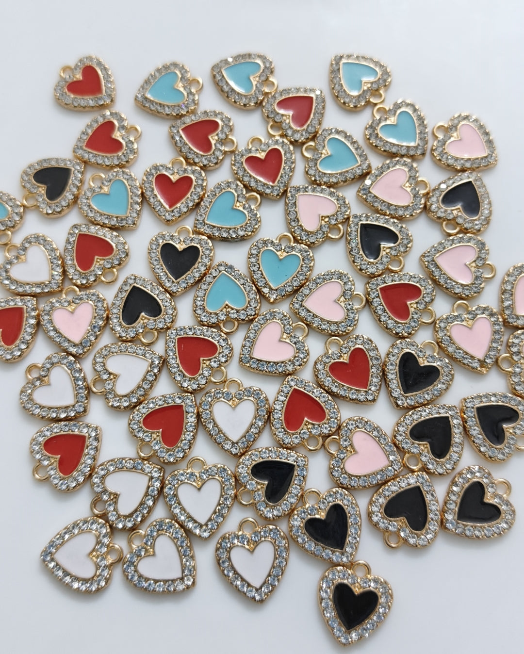 Rhinestone Heart Enamel Charm - 1 Piece