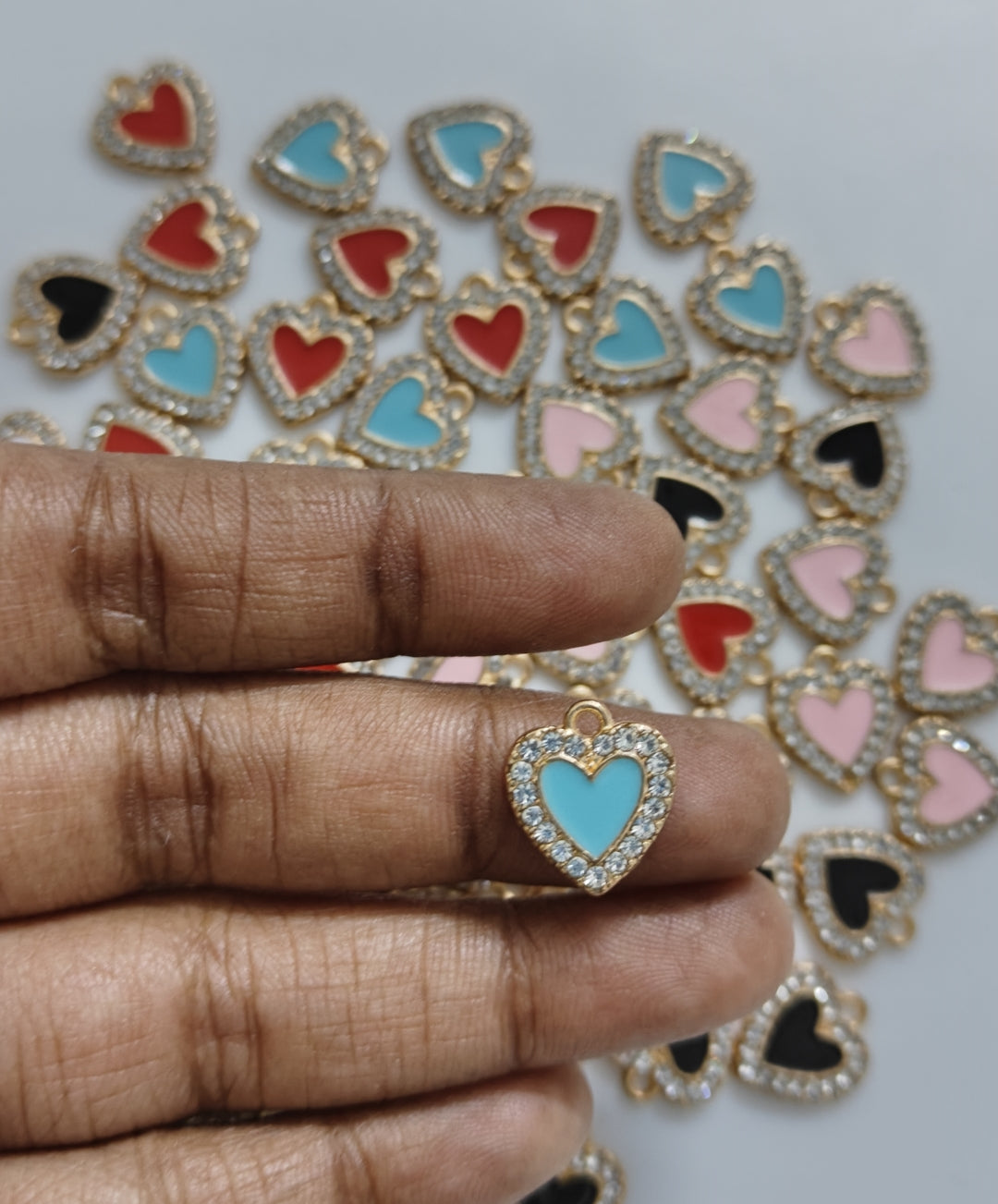 Rhinestone Heart Enamel Charm - 1 Piece