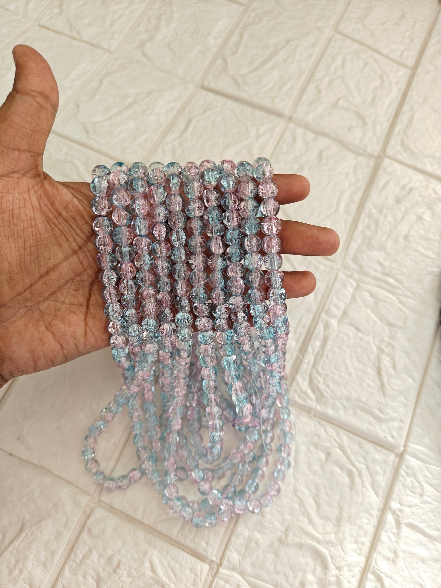 Dual Shade Crackle Beads 8mm L.Pink & Blue - approx. 100 beads