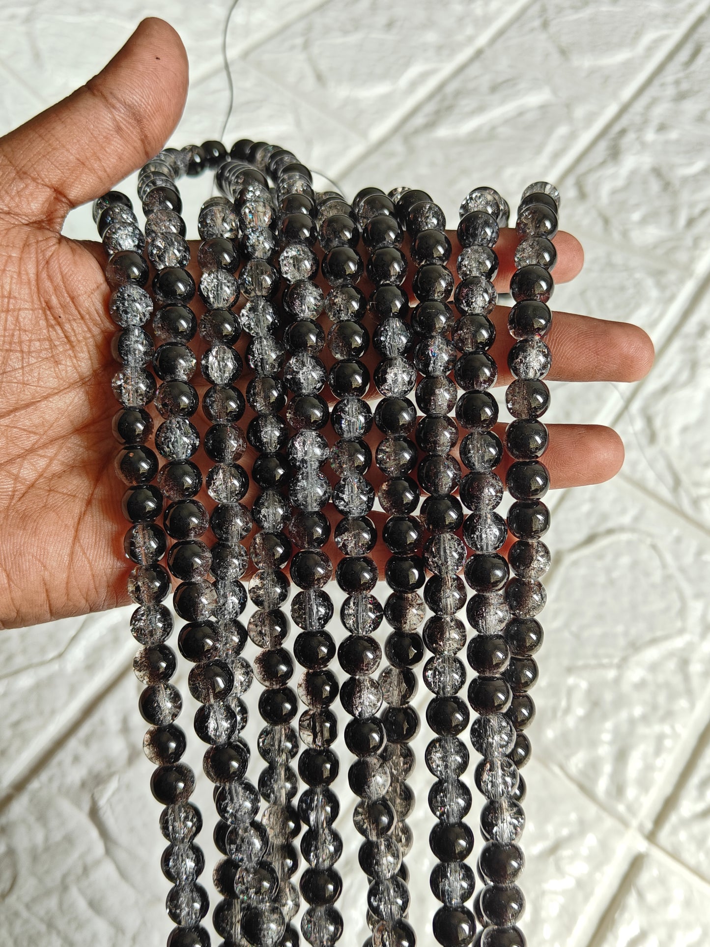 Dual Shade Crackle Beads Black - approx. 100 beads