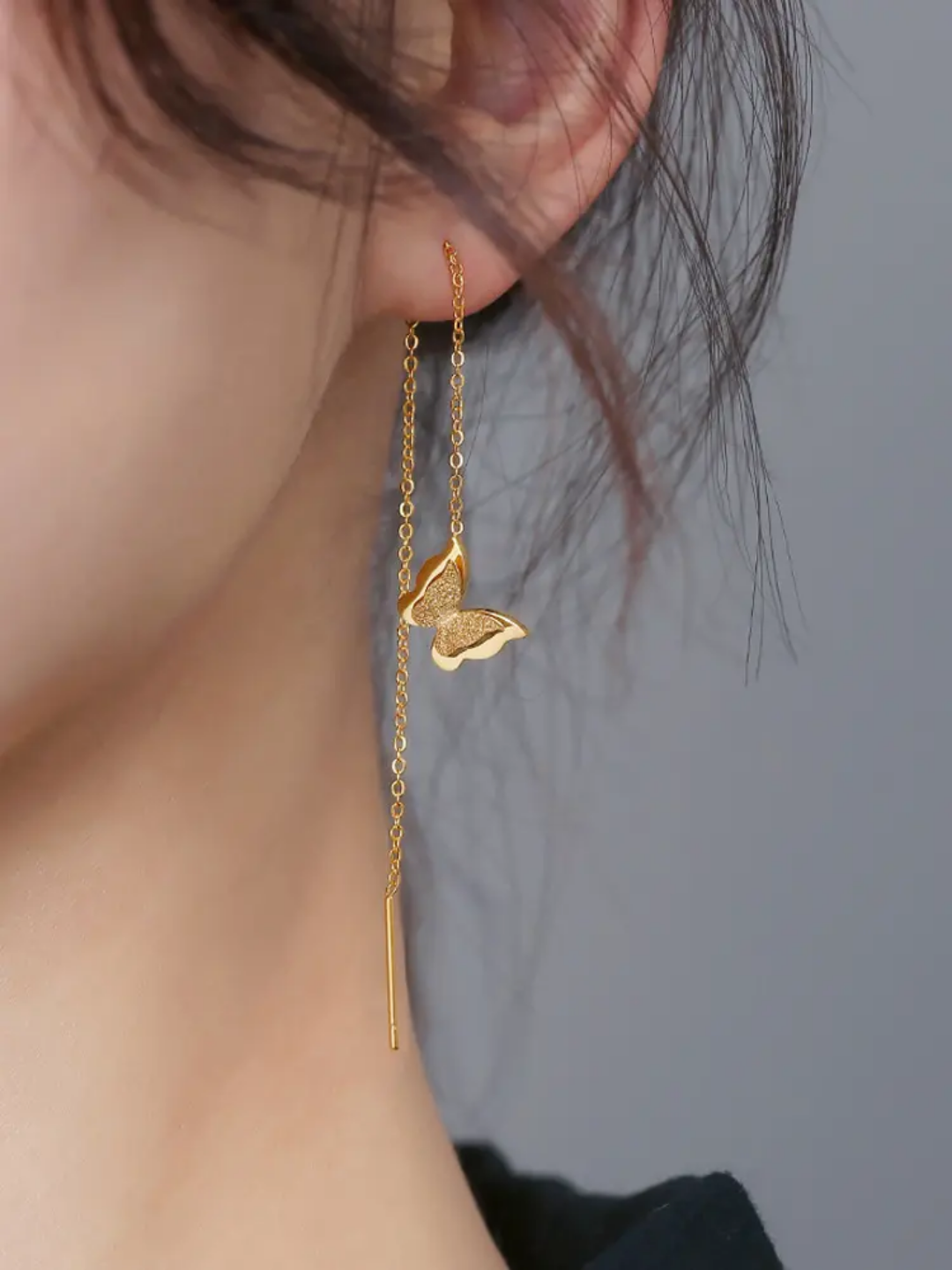 Frosted Butterfly Thread Earring