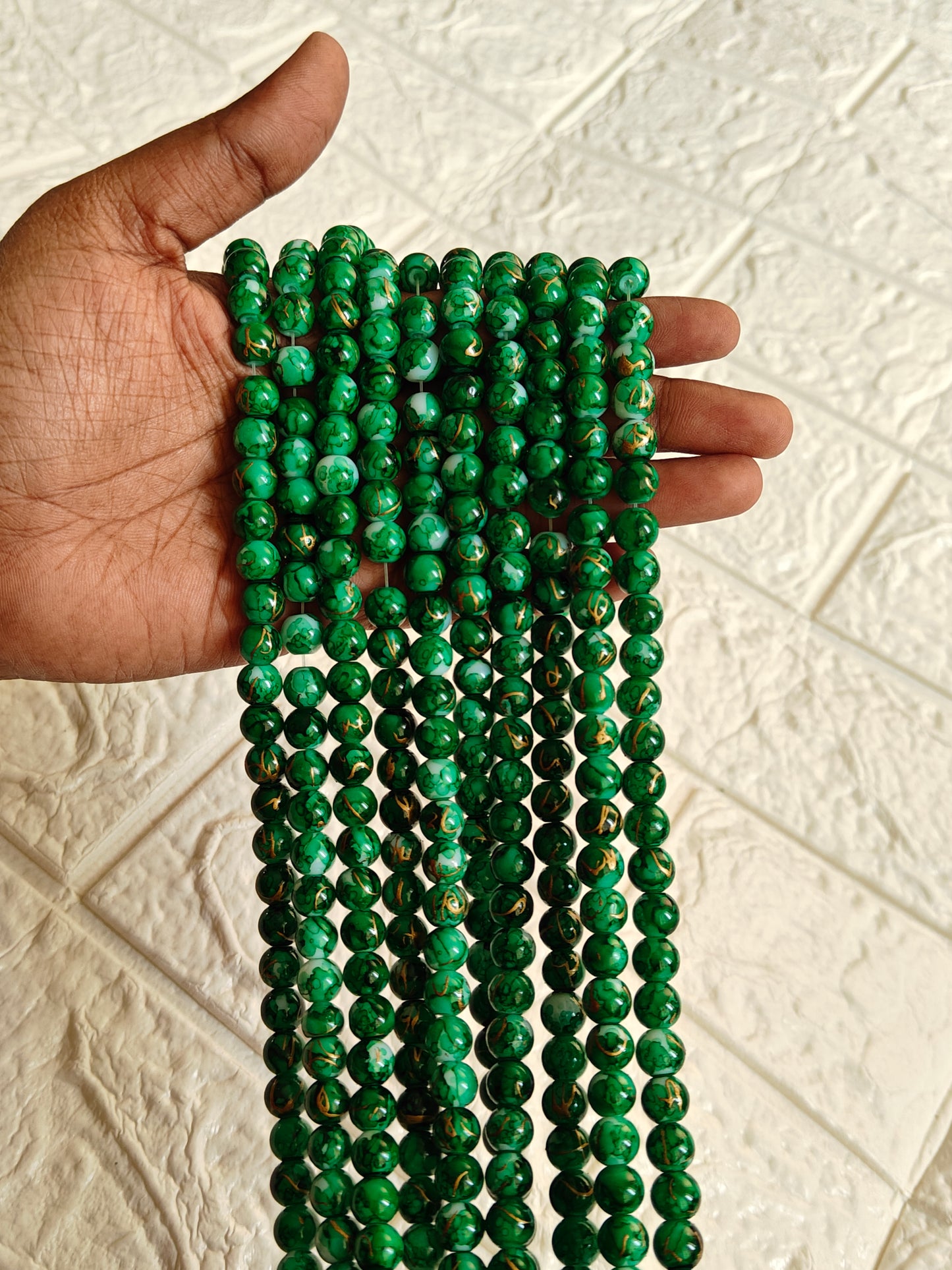 Marble Beads Dark Green - approx. 100 beads